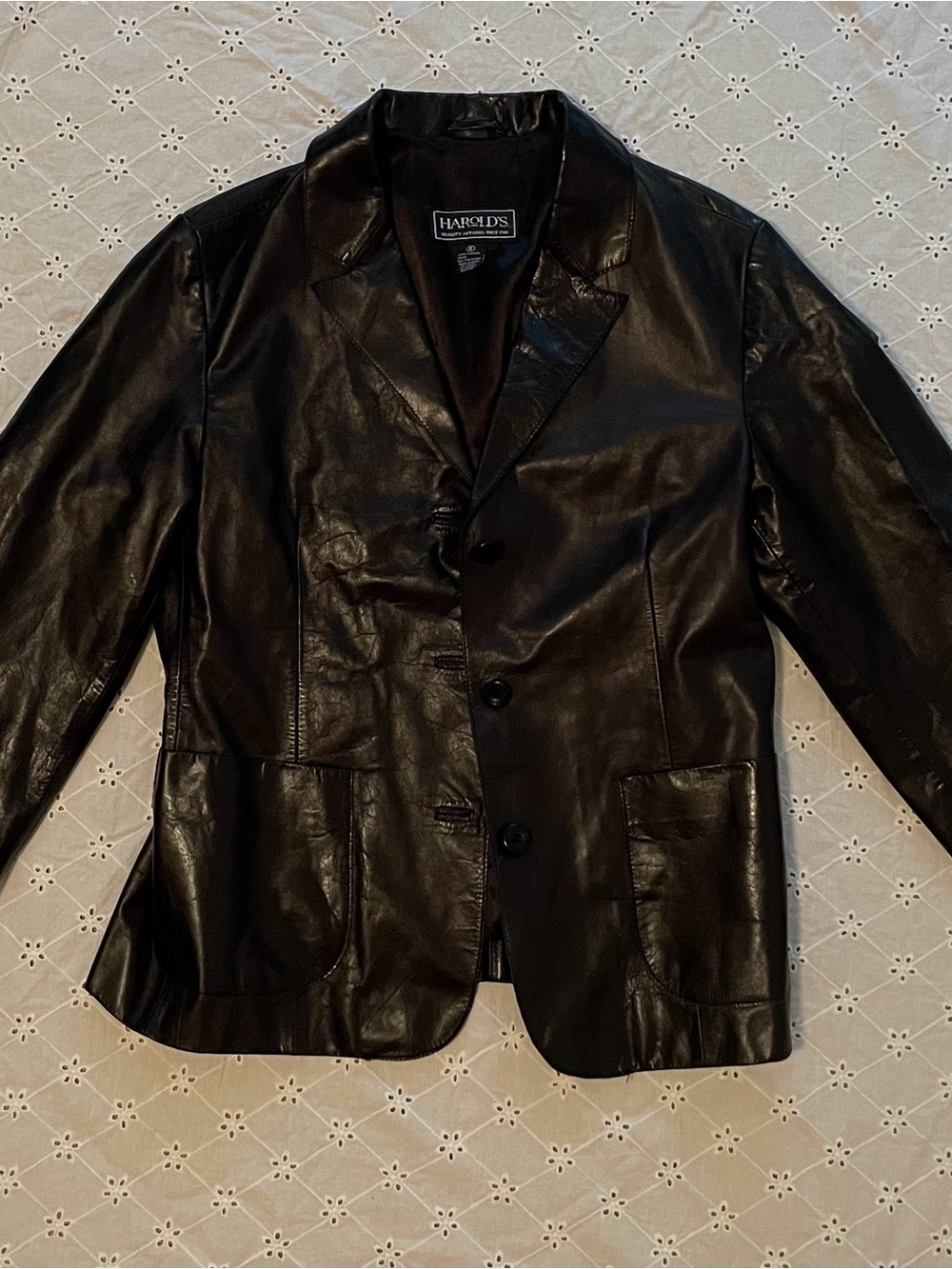 Harold's Vintage Black Leather Button-Up Blazer Jacket